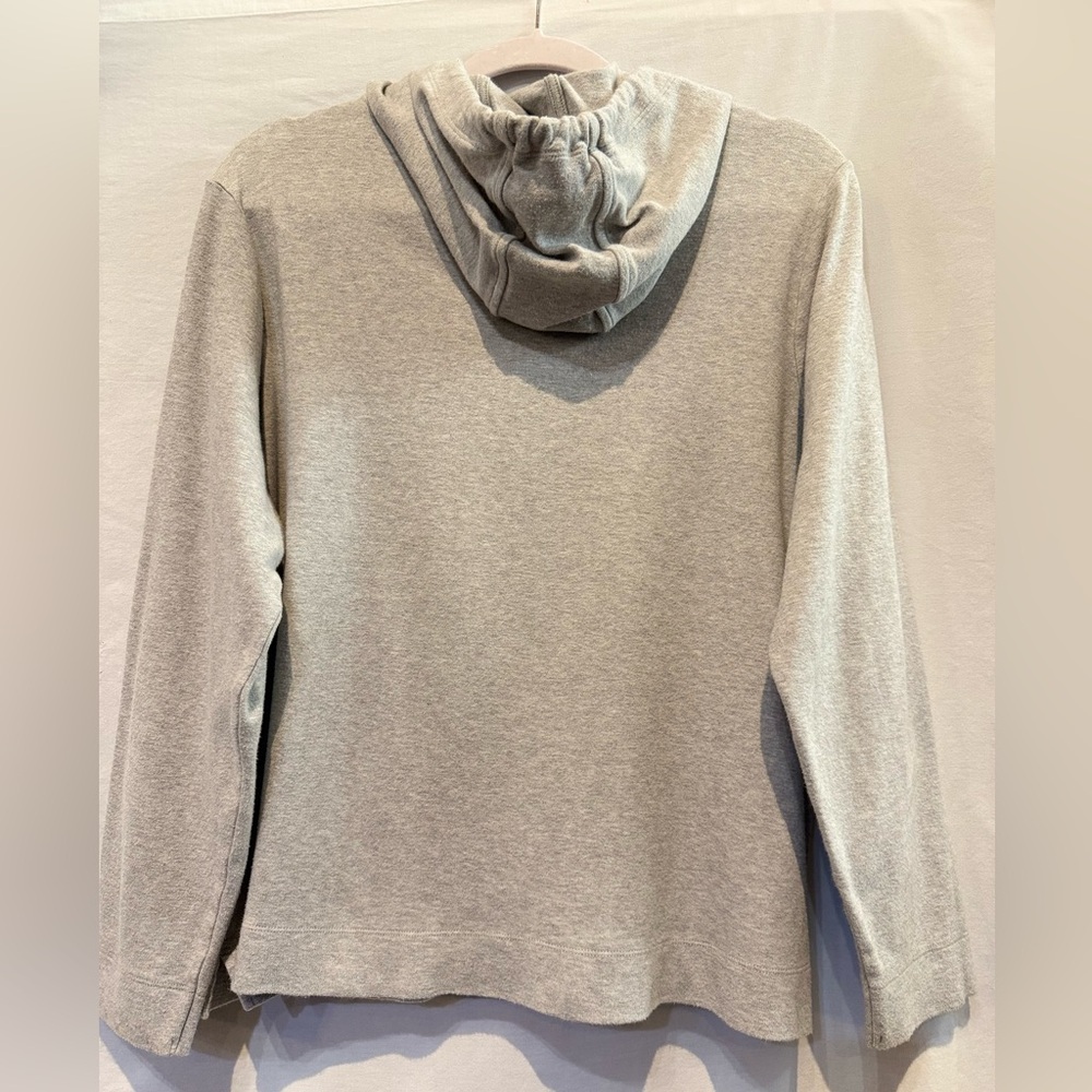 Isaac Mizrahi Heathered Light Gray Pima Cotton Pullover Hoodie With Pullstring - Picture 2 of 5